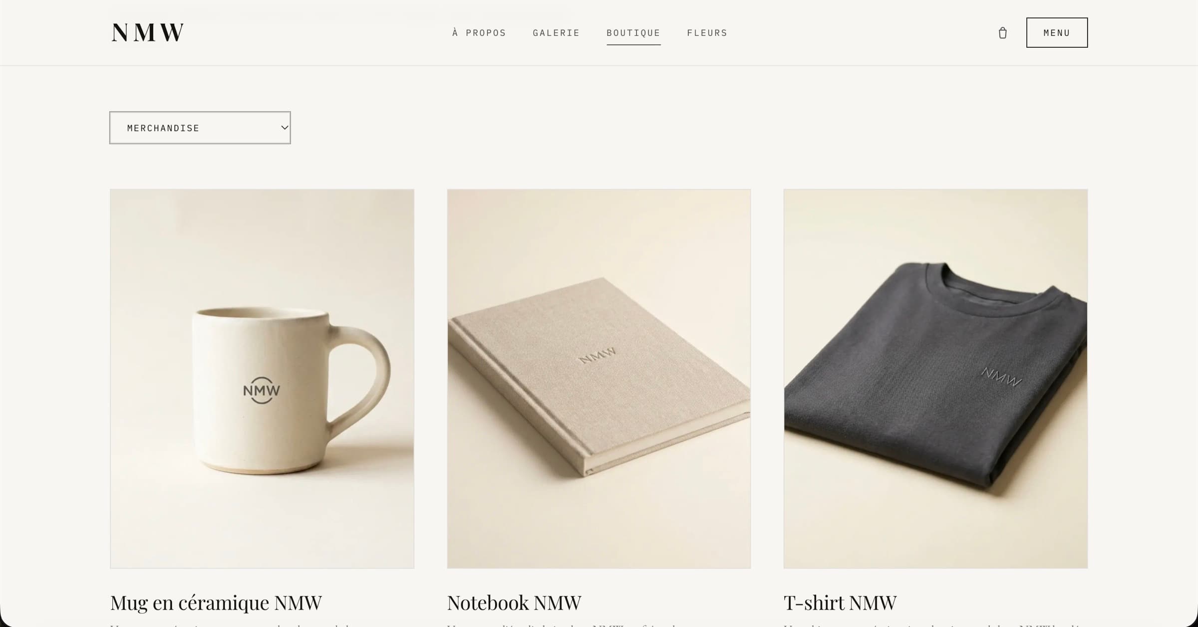 Boutique No Matter What avec les produits vendus par Shopify.
